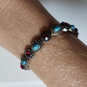Vintage Turquoise And Red Gem Bracelet